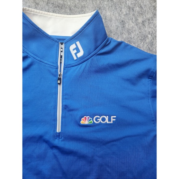 FootJoy Golf Pullover Mens Medium Blue Quarter Zip Tour Issue NBC Sports Logo - Picture 2 of 10